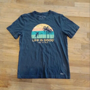 Life is Good Crusher Tee Gray Crew Neck Short Sleeve Let It Fly Y2K Men's Small